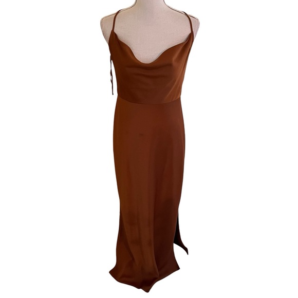 Anthropologie Sachin & Babi Copper Satin Charmeuse "Cali" Cowl Neck Slip Dress - Picture 2 of 13